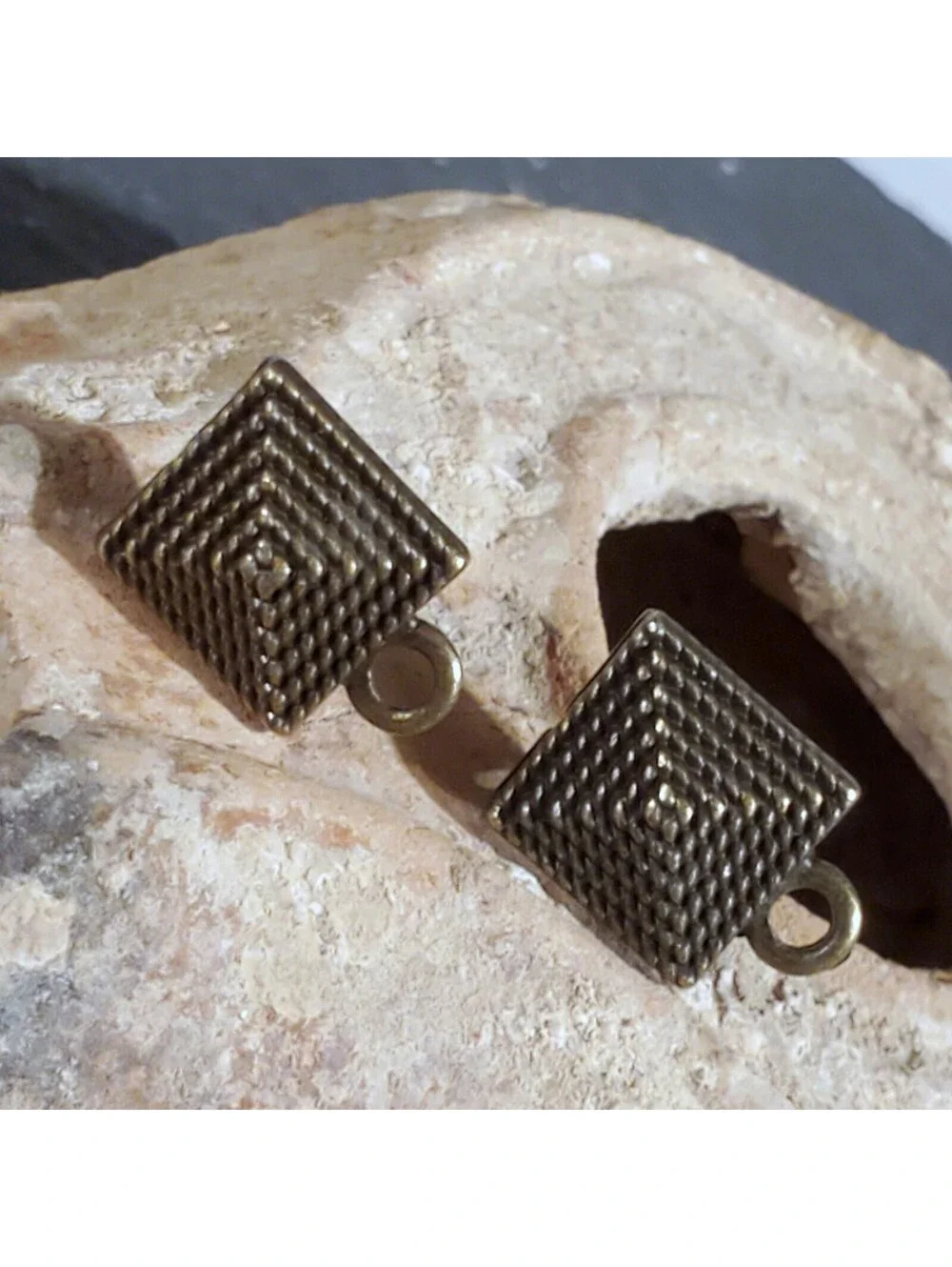 Avant Garde Antique Bronze Egyptian Pyramid Dotted Earring Post Findings 2 pcs